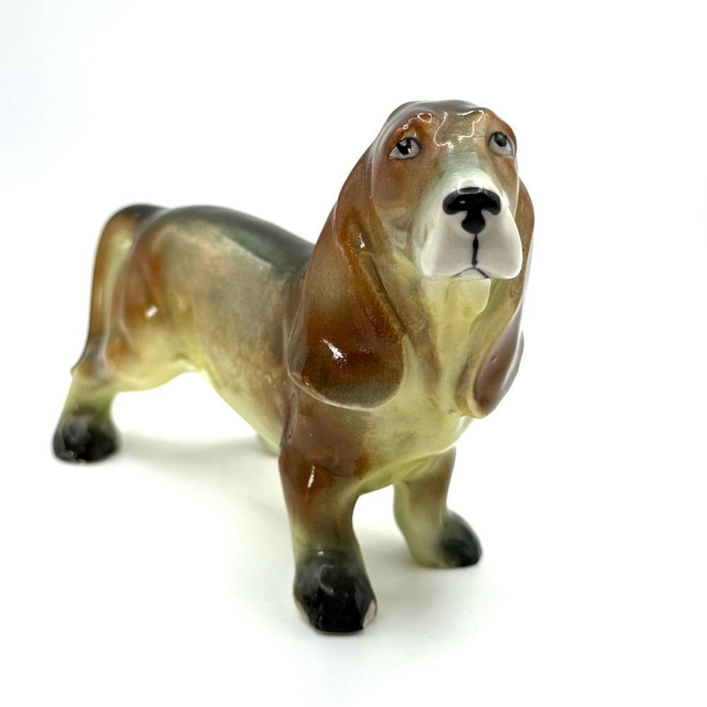 Vintage Basset Hound Figurine Brown Black with Tail Japan